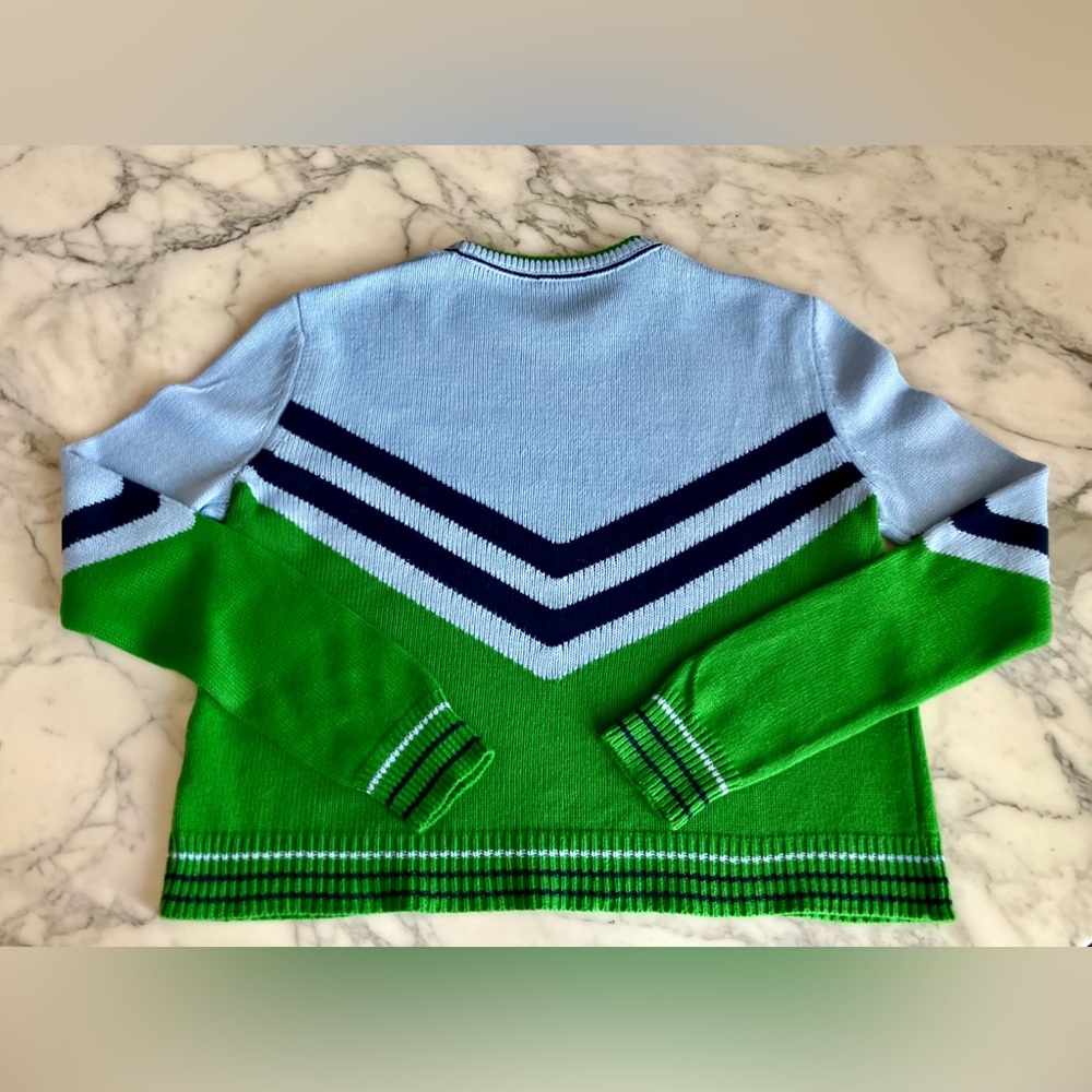 EUC Shopbop BOP BASICS Cotton Chevron Vintage Varsity Sweater Size M Blue/Green - Picture 6 of 12